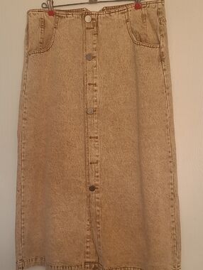 So Me Beige Button-Front A-Line Denim Skirt